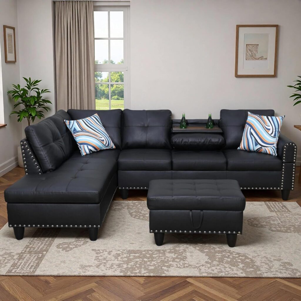 Leather 3‑Piece L‑Shaped Sectional Sofa