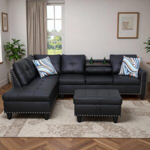 Leather 3‑Piece L‑Shaped Sectional Sofa